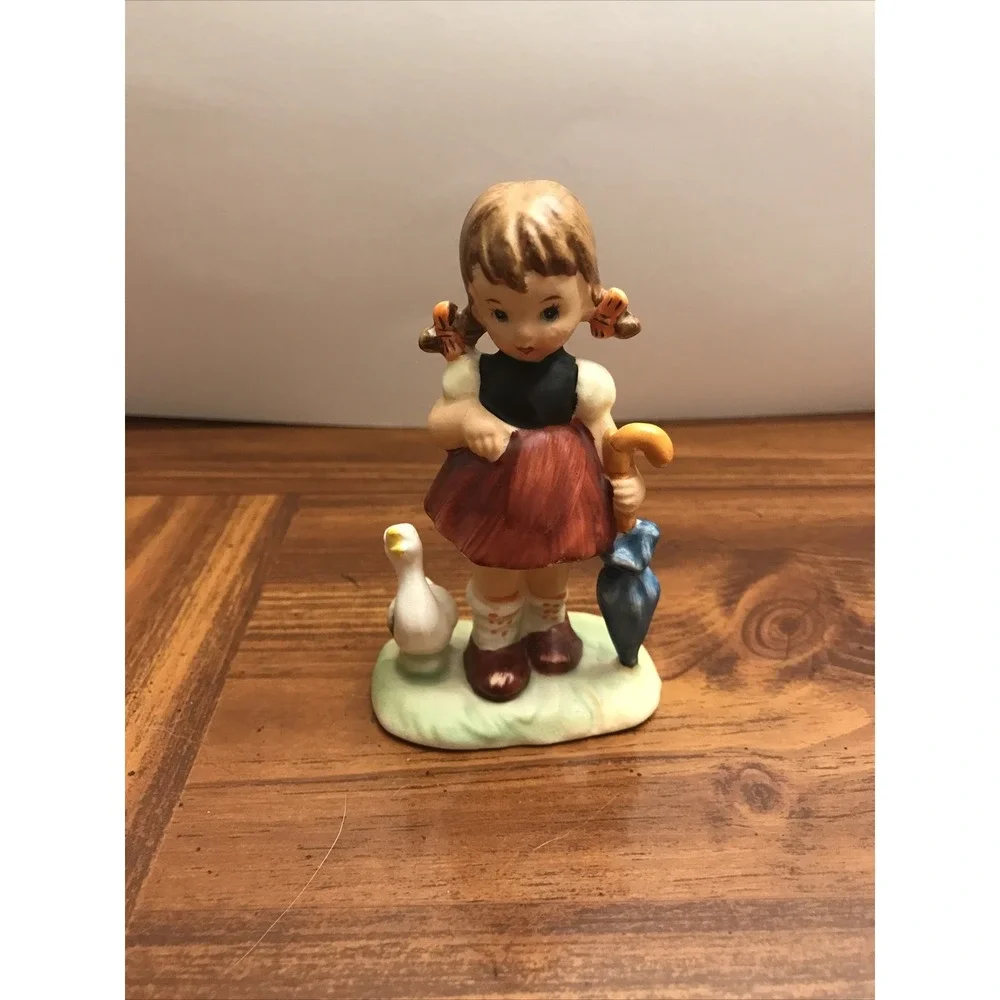 Tiny 4 inch little girl figurine duck japan